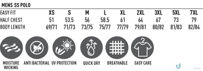 Men’s Polo Shirt Size Chart and Features for Daws SUB Custom Polo Workwear