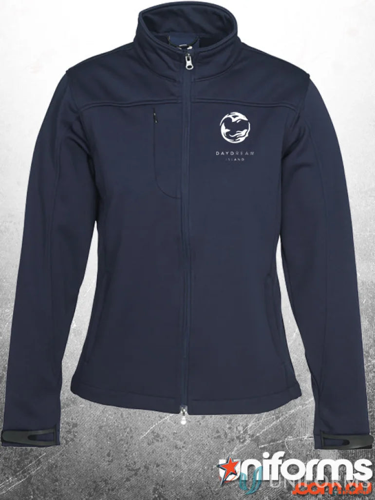 Navy blue softshell jacket from DayDream Ladies Workwear, perfect for uniforms