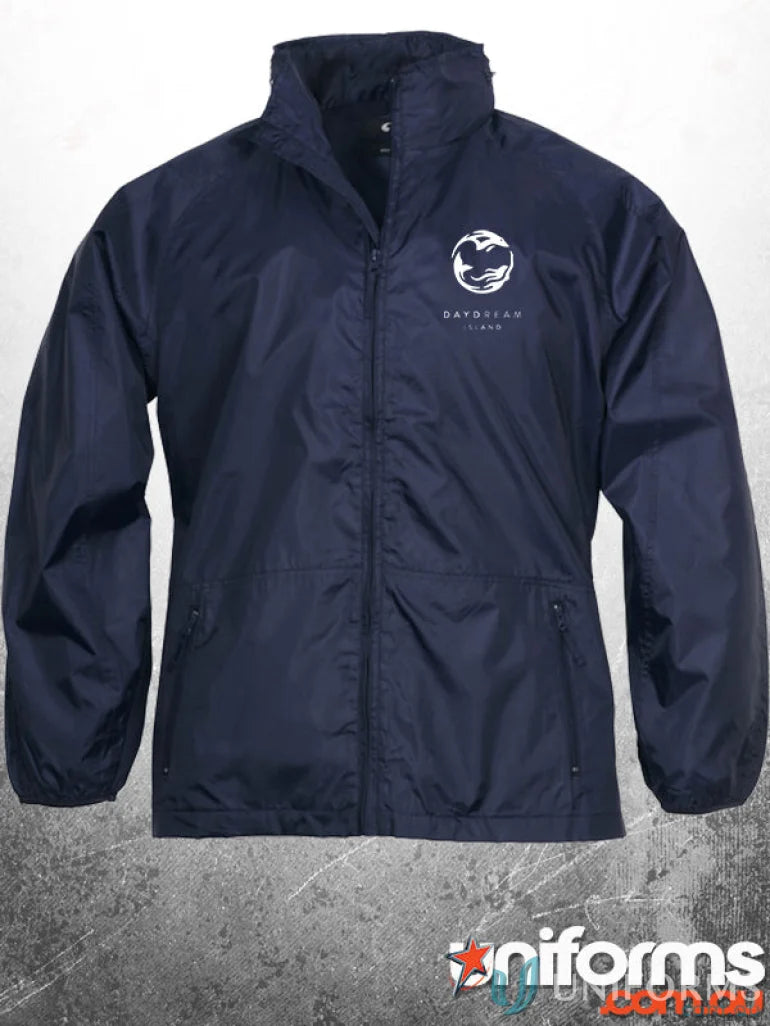 Navy blue DayDream EMB-W Splash Jacket with zippered pockets for workwear or uniforms