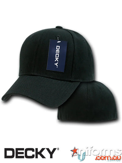 Black baseball cap with tag from Decky 402 Baseball Flex Cap, perfect for uniforms and workwear