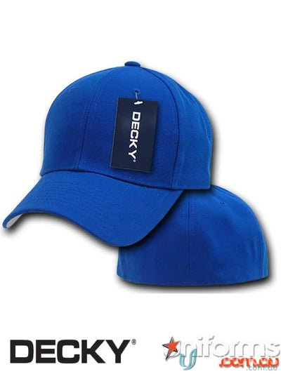 Blue baseball cap with tag from Decky 402 Baseball Flex Cap, perfect for uniforms and workwear