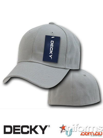 Gray baseball cap with tag from Decky 402 Baseball Flex Cap, perfect for uniforms and workwear