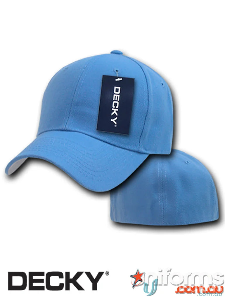 Light blue Decky 402 baseball cap with tag, perfect for uniforms and workwear casuals