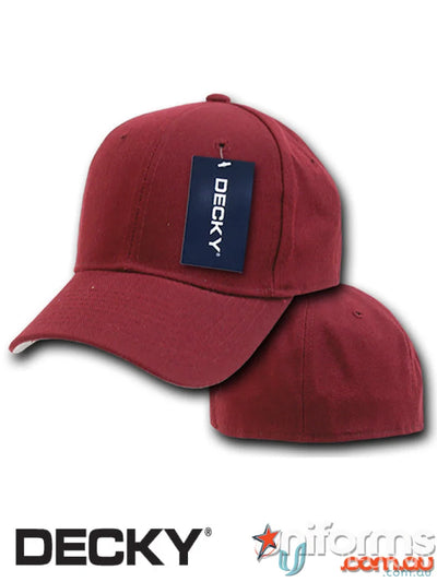 Maroon baseball cap with tag from Decky 402 Baseball Flex Cap, perfect for workwear and uniforms