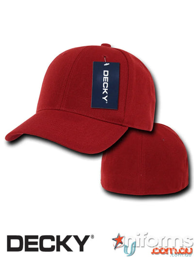 Red baseball cap with tag from Decky 402 Baseball Flex Cap, perfect for uniforms or workwear