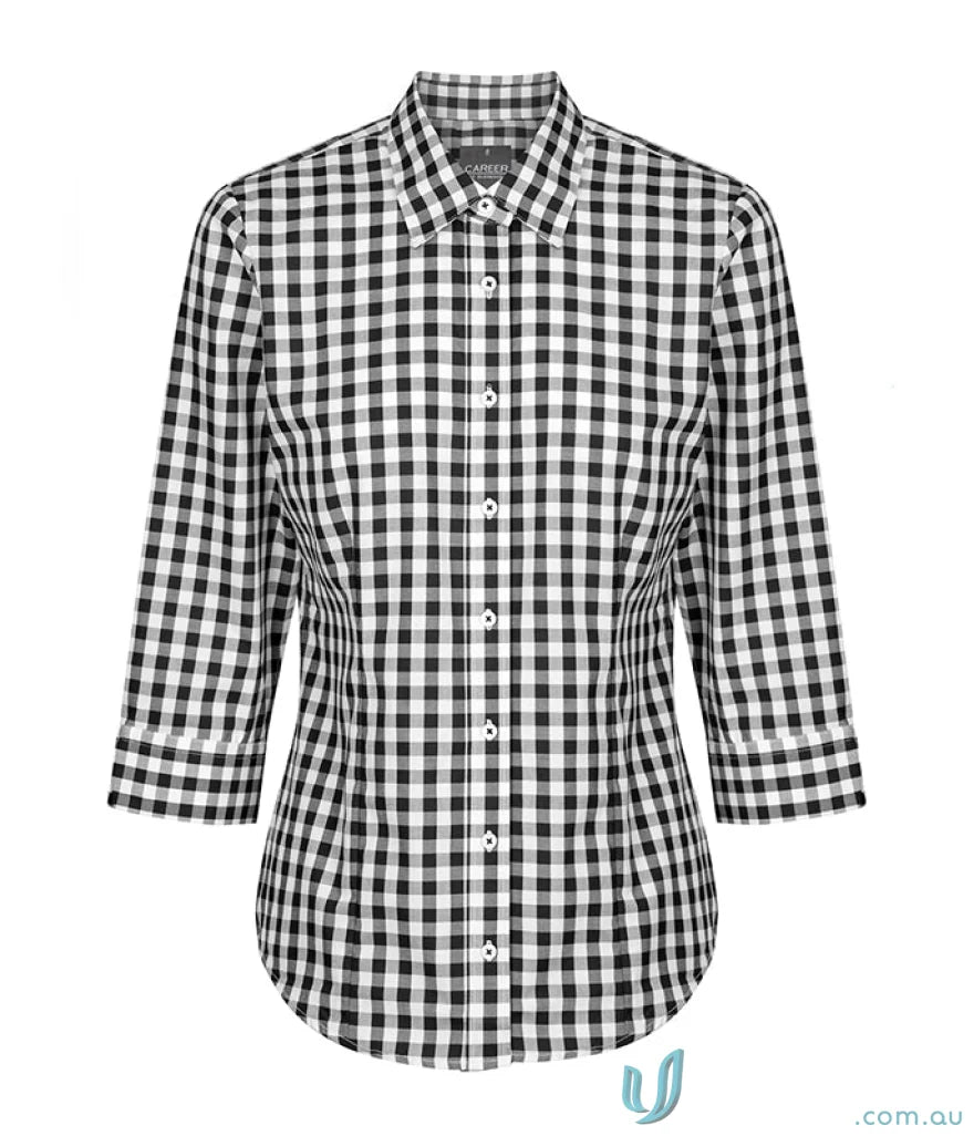 Degraves Royal Oxford 3Q Shirt black and white gingham easy iron silky feel