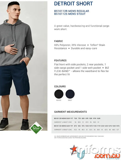 Men’s Detroit Short from Biz Collection with Biz Flexi-Band waistband and cargo style