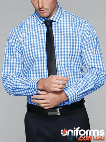 Blue and white checkered Devonport LS Shirt perfect for uniforms and workwear