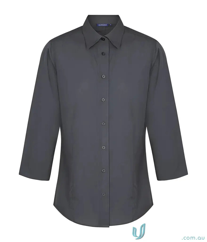 Gray easy iron three-quarter sleeve button-down shirt from Smith End On End 3Q Shirt, perfect for workwear or uniforms