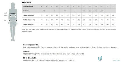 Women’s clothing size chart for Smith End On End 3Q Shirt, perfect workwear uniforms