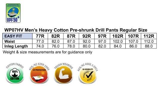 Wp07hv men’s heavy cotton pre-shrunk drill pants in regular size with upf50+ sun protection for durable workwear uniforms