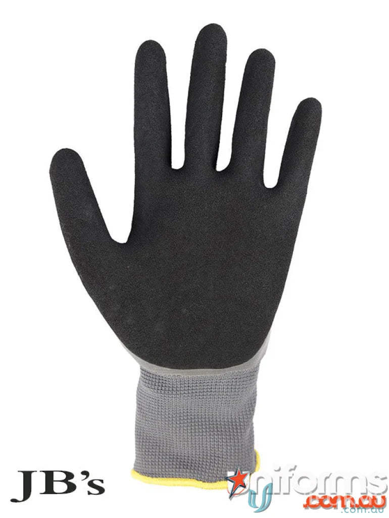 Black work glove with gray wrist from 5pk Waterproof Double Latex Coated Glove for workwear