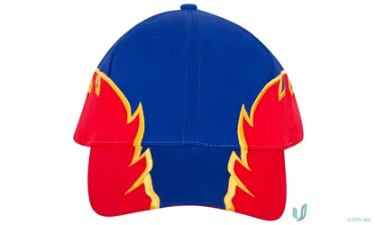Blue and red HBC Cap with flame design, cool imprint design, perfect fit with wide measurement guide