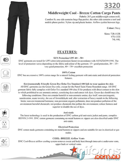 Navy Breeze Cotton Cargo Pants with technical features from DNC Cool-Breeze Cotton Cargo line