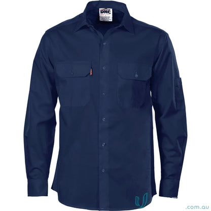 Navy blue long-sleeved work shirt from DNC Cool-Breeze workwear collection for uniforms