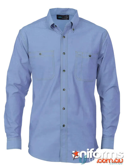 Light blue cotton chambray DNC Twin Pocket LS Shirt perfect for uniforms