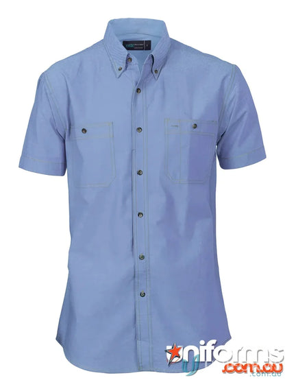 Light blue DNC Cotton Chambray Shirt, short-sleeve chambray shirt for casual vibe