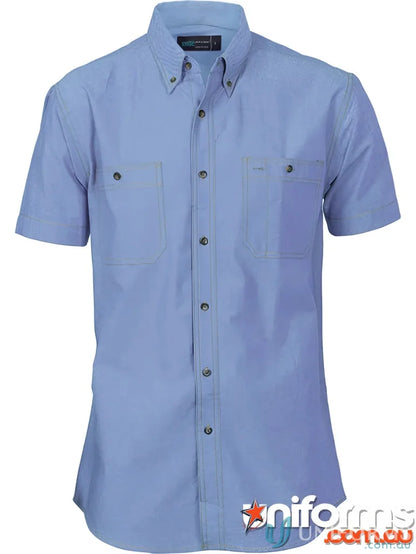 Light blue cotton chambray shirt shown in DNC Cotton Chambray Shirt product image