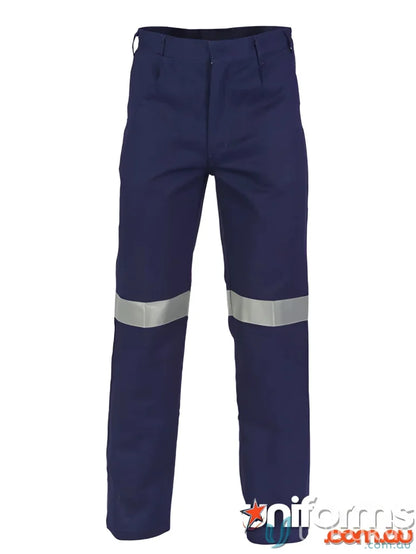 Navy blue cotton drill work pants with reflective stripes, perfect drill pants option
