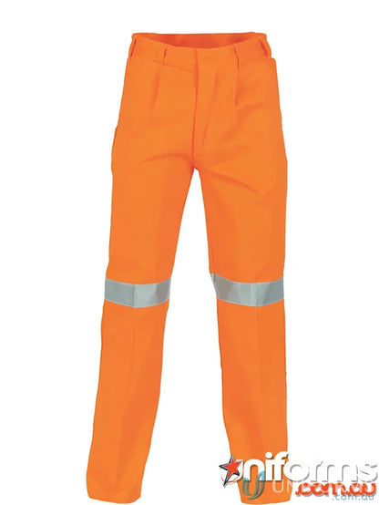 Orange DNC Cotton Drill 3M Tape Trousers with reflective stripes for safety drill pants