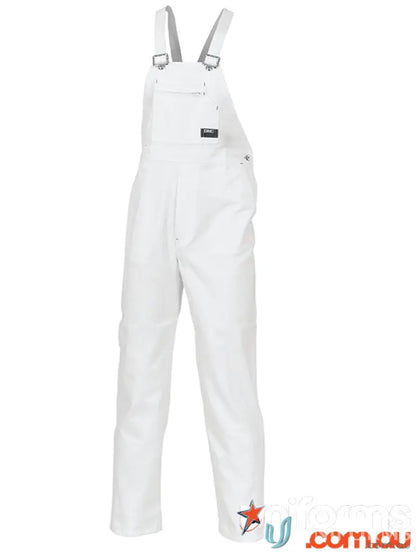 White cotton drill bib and brace overall with painter’s overalls style for work or casual wear