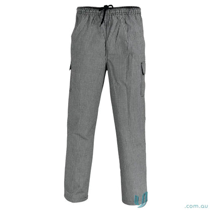 Black and white checkered DNC Drawstring Poly Cotton Cargo Chef Pants for cooking comfort