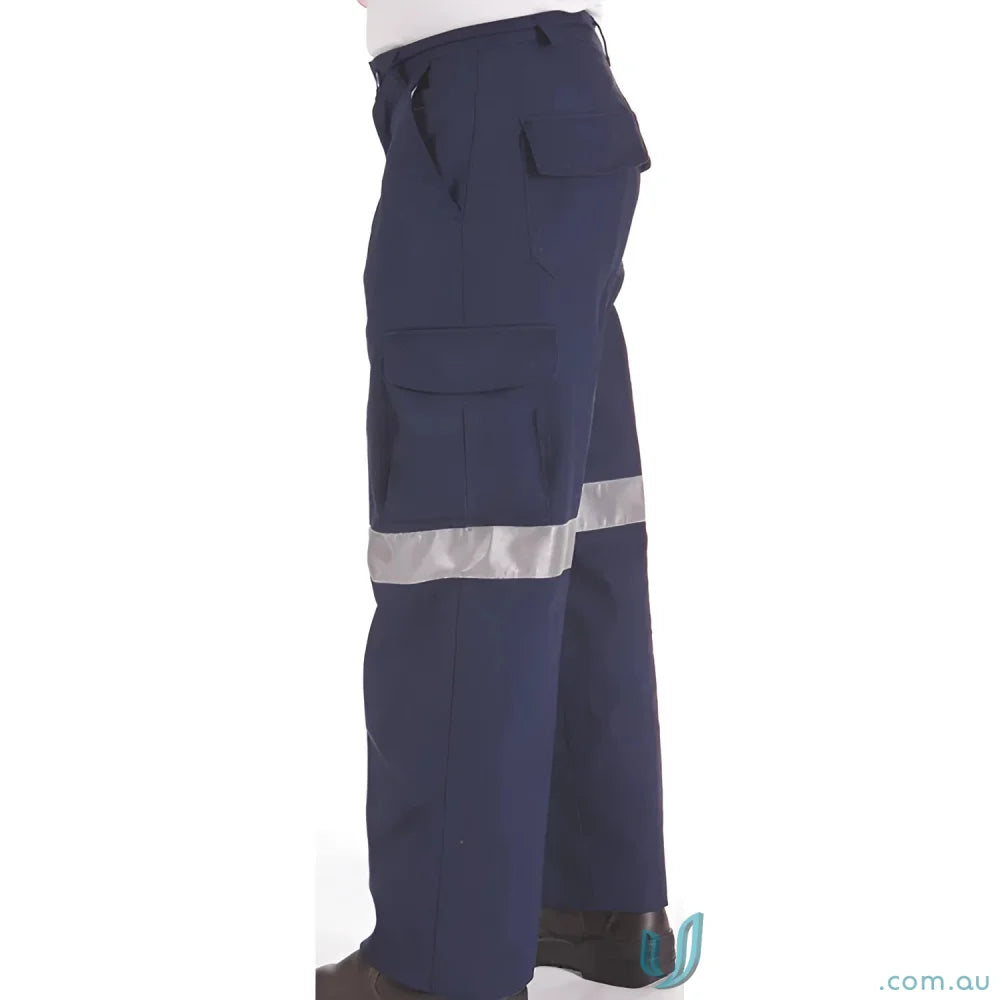 Navy blue DNC Drill 3M Tape Cargo Trousers with reflective tape for work safety