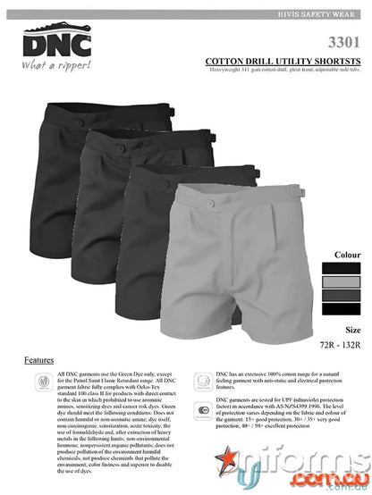 DNC Drill Utility Shorts made from durable cotton drill fabric 137s-152s for workwear