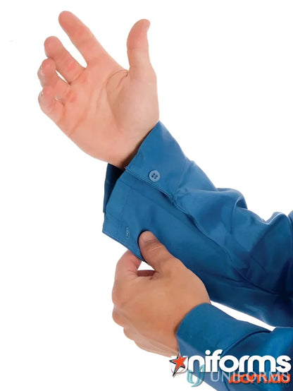 Blue cotton drill gusset sleeve on DNC Drill Work Shirt for tough workdays