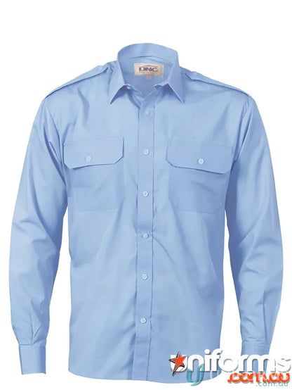 Light blue DNC Epaulette LS Shirt with long sleeves and button-down design