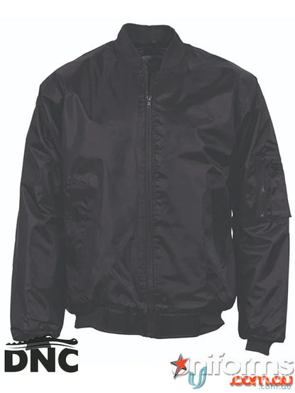 Black bomber jacket with plastic zips from DNC Flying Jacket workwear collection