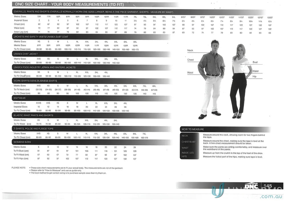 Clothing size chart for DNC HiVis 2 Tone Cool-Breeze Cotton Shirt with metal buttons