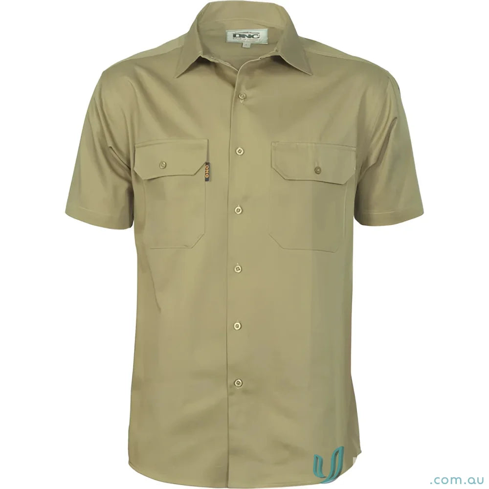 Khaki cotton drill work short-sleeved button-down shirt for DNC HiVis Work Gear