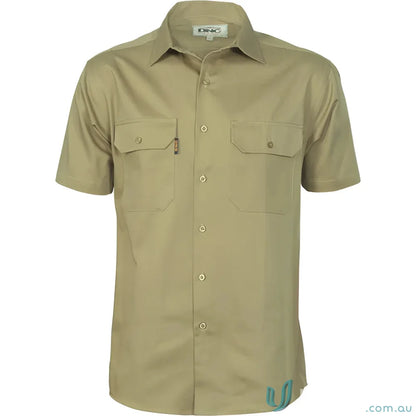 Khaki cotton drill work short-sleeved button-down shirt for DNC HiVis Work Gear