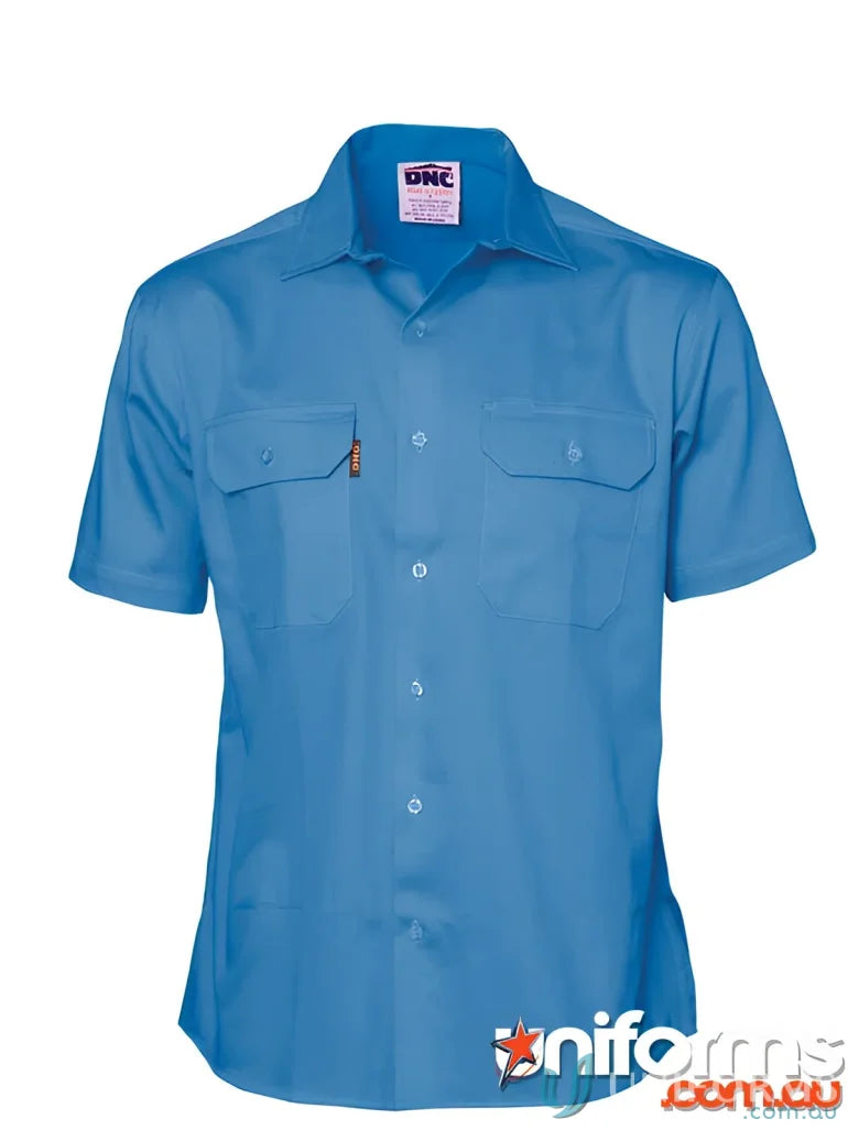 Light blue DNC HiVis Cotton Drill Work S/S Shirt for comfortable drill work