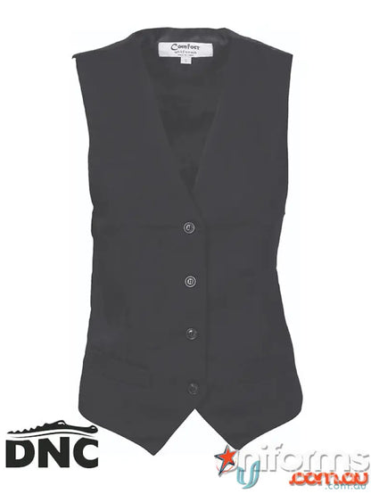 Black button-down vest from the DNC Ladies Vest collection for stylish ladies