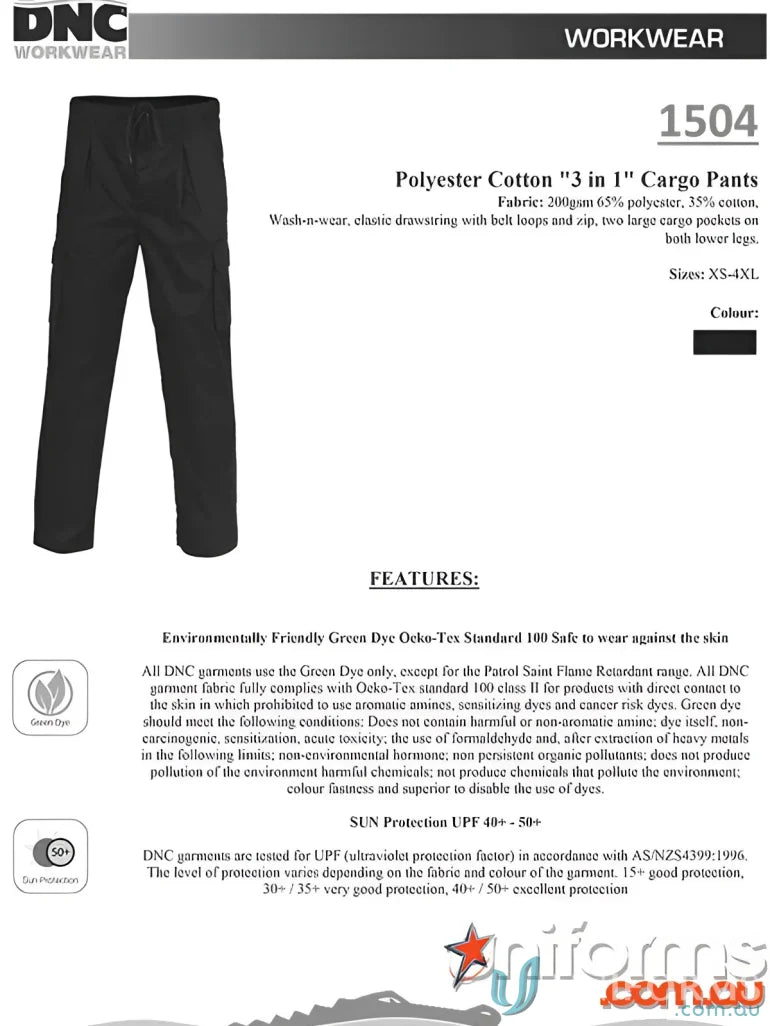 Black cargo pants from DNC Poly Cotton 3 in 1 Cargo Pants collection