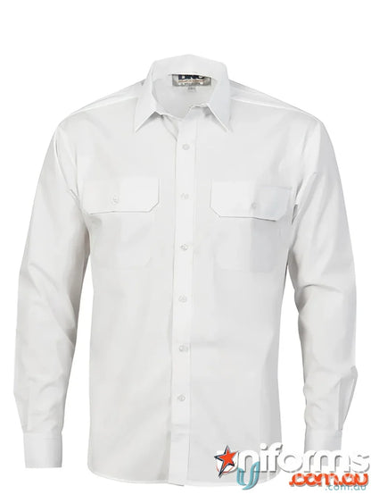 White long-sleeved work shirt for uniforms and workwear from DNC PolyCotton line