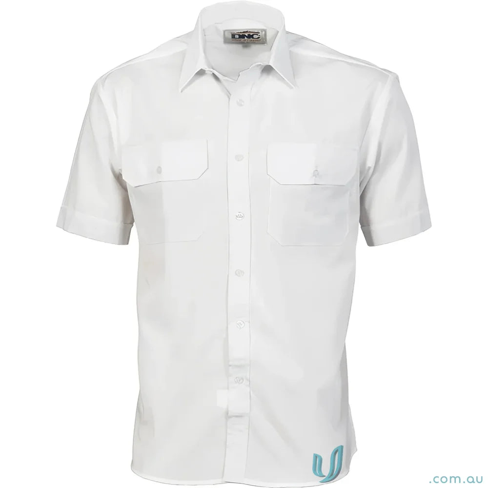 White short-sleeved work shirt for uniforms and workwear from DNC PolyCotton