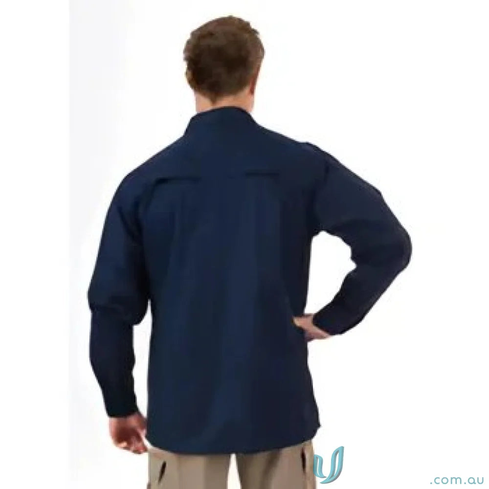 Navy long-sleeved workwear shirt from DNC Three Way Breeze Shirt collection