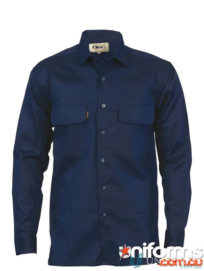 Navy blue long-sleeved work shirt from DNC Three Way Breeze Shirt, perfect for uniforms and workwear