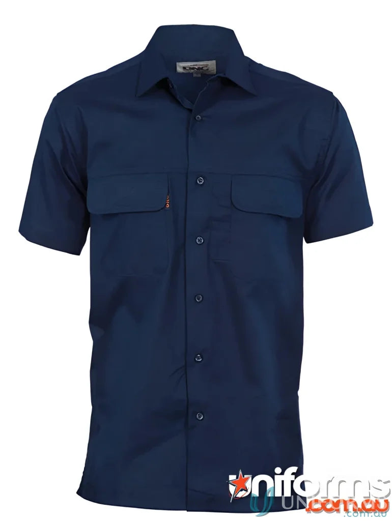 Navy blue short-sleeved work shirt from DNC Three Way Breeze SS workwear collection
