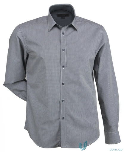 Mens LS shirts in gray with subtle checkered pattern, quality workwear with Cool Dry® tech