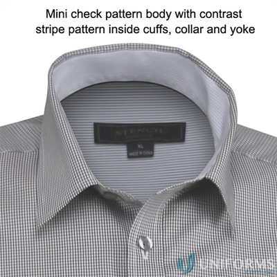 Gray mini-checkered Dominion Mens SS Shirts with striped collar for quality workwear