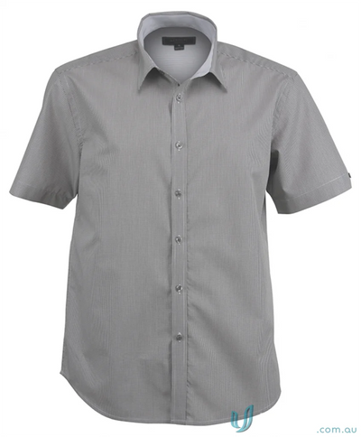 Light gray Dominion Mens SS Shirts with subtle stripes, perfect for quality workwear