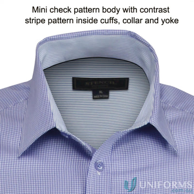 Men’s purple mini-check dress shirt with striped collar for quality workwear from Dominion Mens