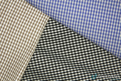 Three gingham fabric samples in brown blue and black for Dominion Mens SS Shirts quality workwear