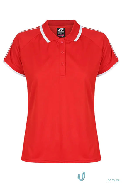 Red short-sleeved bay lady polos with white trim from Double Bay Lady Polos collection