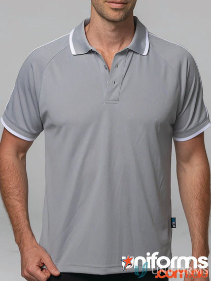 Men’s light grey polo shirt with white trim from Double Bay Mens Polos collection