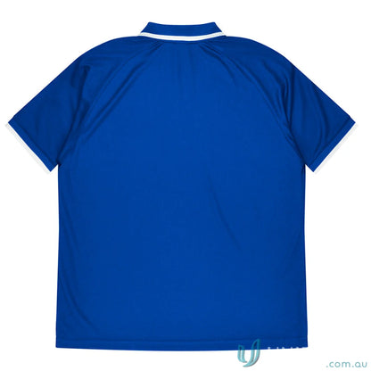 Royal blue Double Bay Mens Polos with white trim on collar and cuffs for men